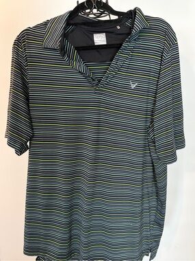 Callaway Men’s Black Polo shirt top with Green & White Stripes size XL